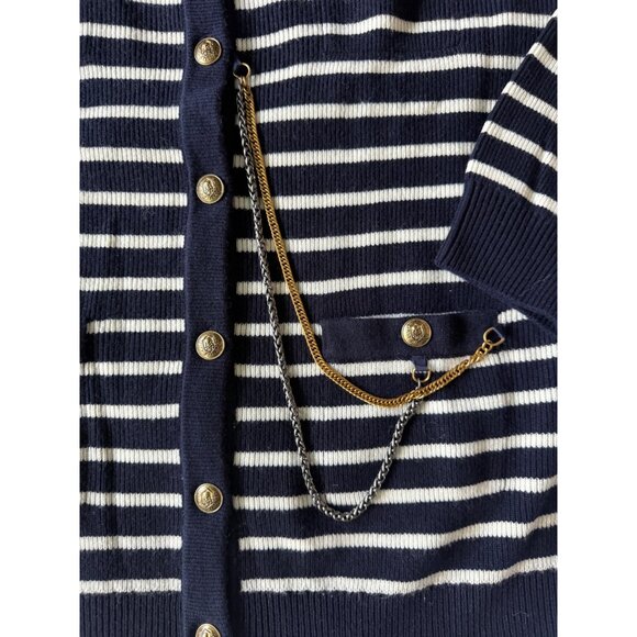 NWT The Kooples‎ Crew Neck Cardigan 100% Wool Blue White Stripe MSRP $525 - Picture 10 of 13